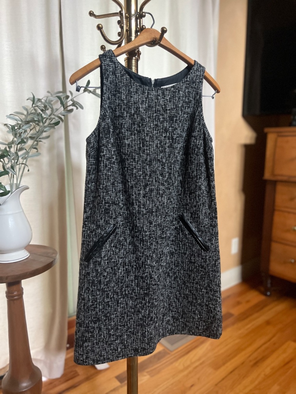 LOFT Black and White Textured Shift Dress